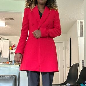 Zara Red Double-Breasted Blazer